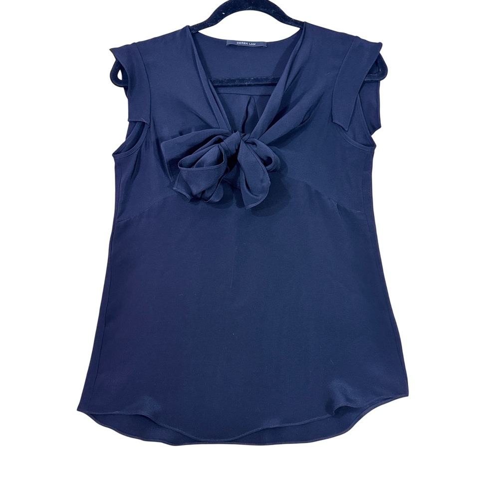 Derek Lam Women's Black Silk Tie-Neck Sleeveless Blouse Size 0